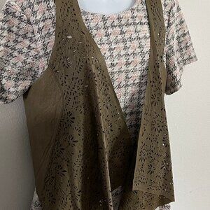 Vintage khaki vest Dark green vest ML Leather women's vest Fashion vest